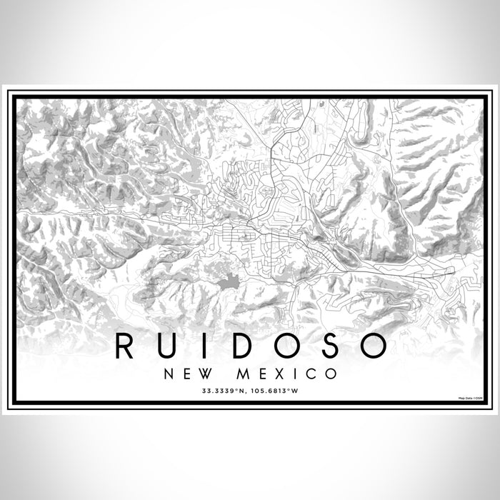 Ruidoso New Mexico Map Print Landscape Orientation in Classic Style With Shaded Background