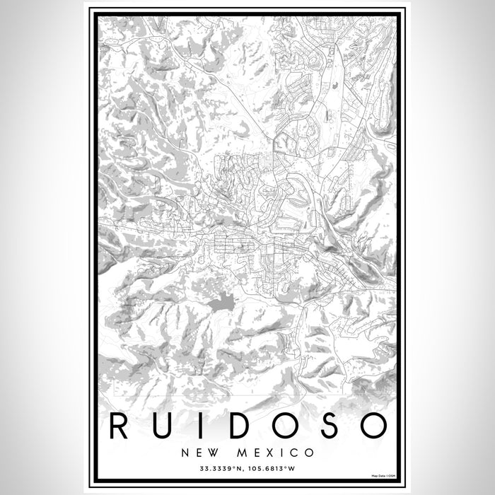 Ruidoso New Mexico Map Print Portrait Orientation in Classic Style With Shaded Background