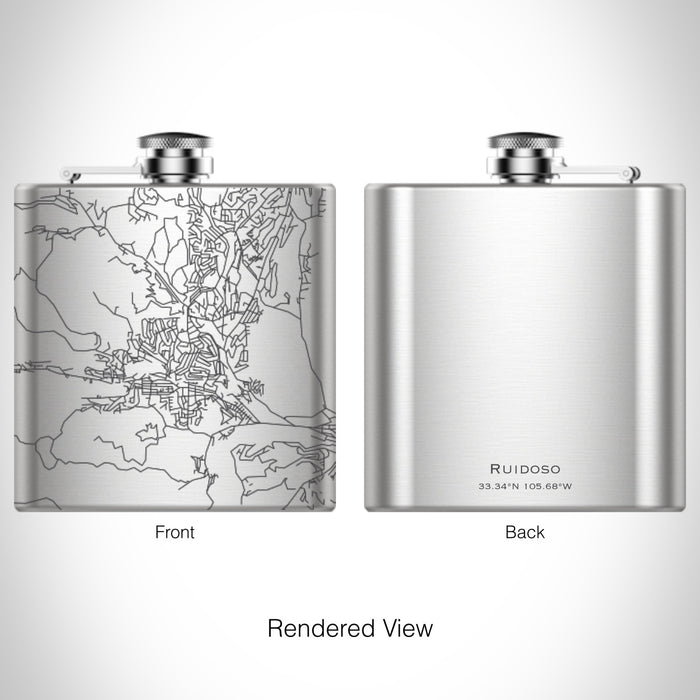 Rendered View of Ruidoso New Mexico Map on 6oz Stainless Steel Flask