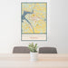 24x36 Russellville Arkansas Map Print Portrait Orientation in Woodblock Style Behind 2 Chairs Table and Potted Plant