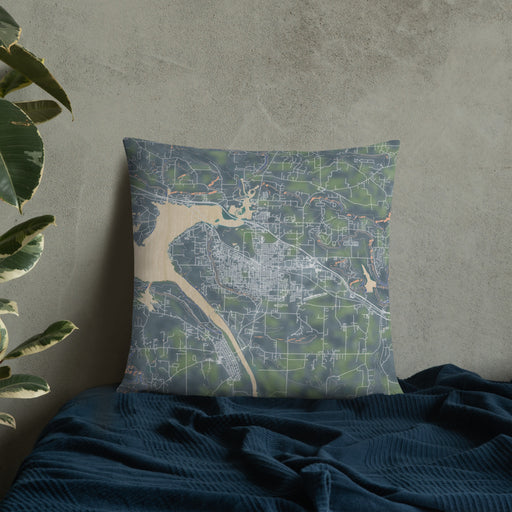 Custom Russellville Arkansas Map Throw Pillow in Afternoon on Bedding Against Wall