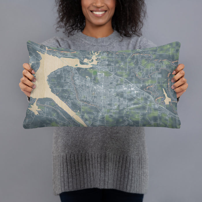 Person holding 20x12 Custom Russellville Arkansas Map Throw Pillow in Afternoon