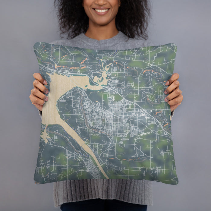 Person holding 18x18 Custom Russellville Arkansas Map Throw Pillow in Afternoon