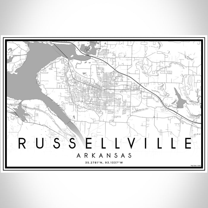 Russellville Arkansas Map Print Landscape Orientation in Classic Style With Shaded Background