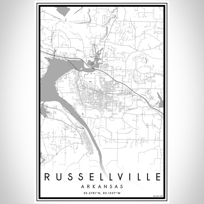 Russellville Arkansas Map Print Portrait Orientation in Classic Style With Shaded Background