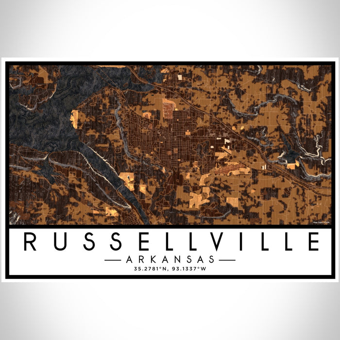 Russellville Arkansas Map Print Landscape Orientation in Ember Style With Shaded Background