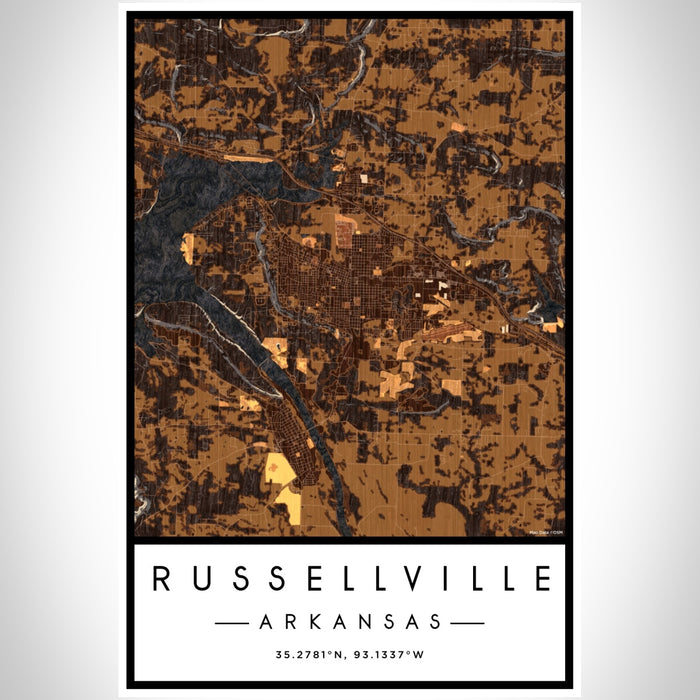 Russellville Arkansas Map Print Portrait Orientation in Ember Style With Shaded Background