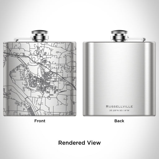 Rendered View of Russellville Arkansas Map Engraving on 6oz Stainless Steel Flask
