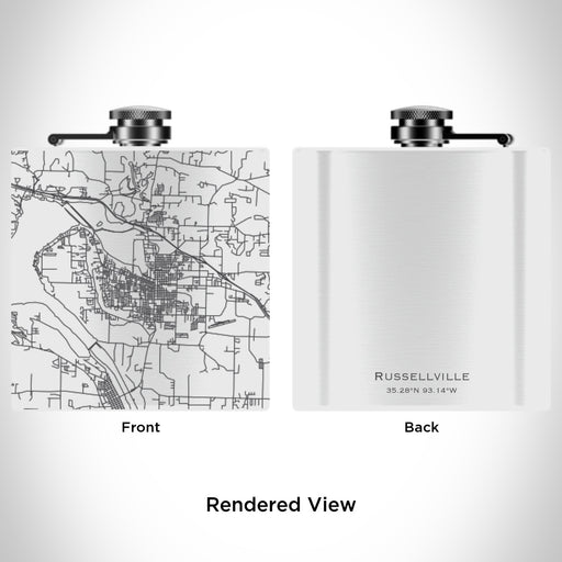 Rendered View of Russellville Arkansas Map Engraving on 6oz Stainless Steel Flask in White