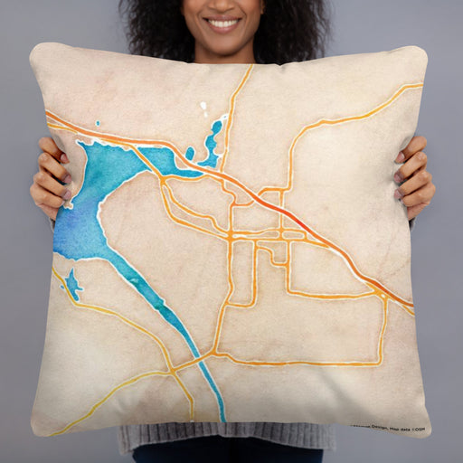 Person holding 22x22 Custom Russellville Arkansas Map Throw Pillow in Watercolor