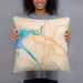 Person holding 18x18 Custom Russellville Arkansas Map Throw Pillow in Watercolor
