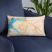 Custom Russellville Arkansas Map Throw Pillow in Watercolor on Blue Colored Chair
