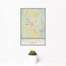 12x18 Rutland Vermont Map Print Portrait Orientation in Woodblock Style With Small Cactus Plant in White Planter