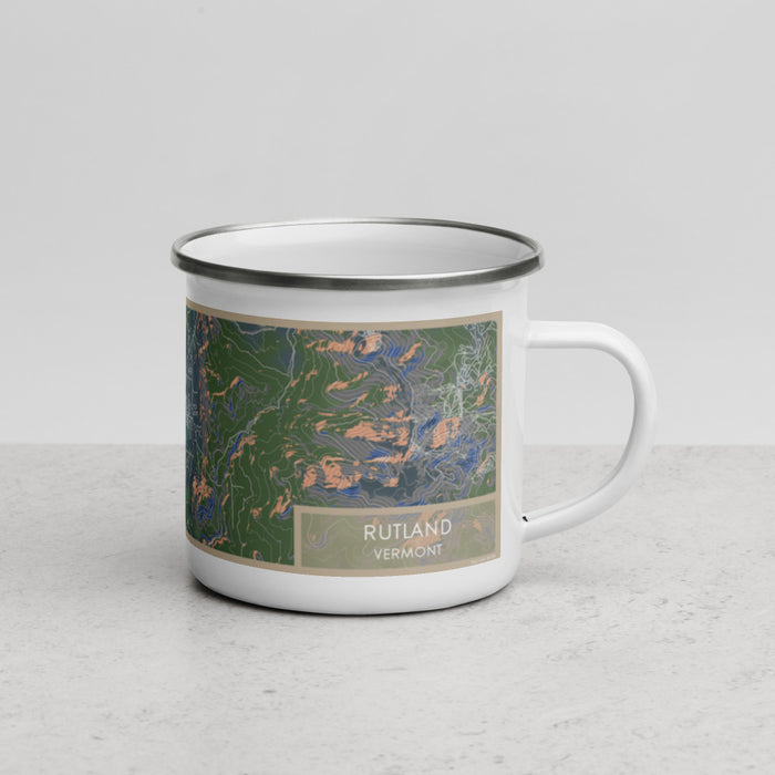 Right View Custom Rutland Vermont Map Enamel Mug in Afternoon
