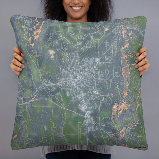 Person holding 22x22 Custom Rutland Vermont Map Throw Pillow in Afternoon