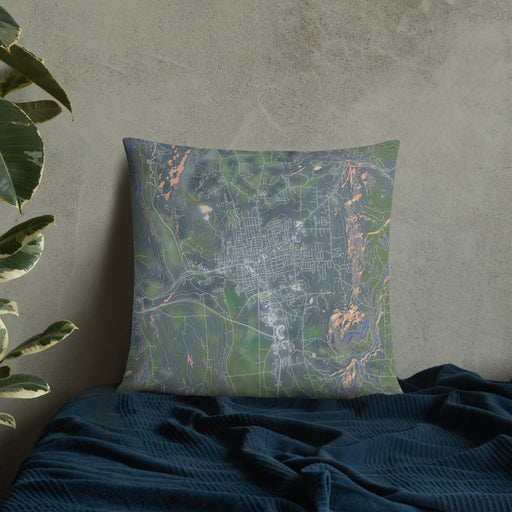 Custom Rutland Vermont Map Throw Pillow in Afternoon on Bedding Against Wall
