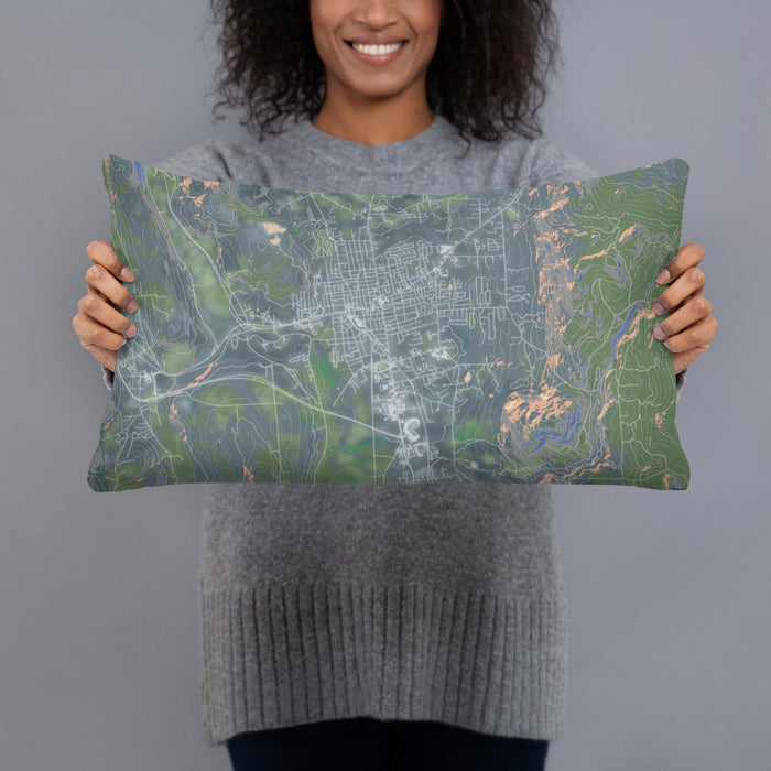 Person holding 20x12 Custom Rutland Vermont Map Throw Pillow in Afternoon