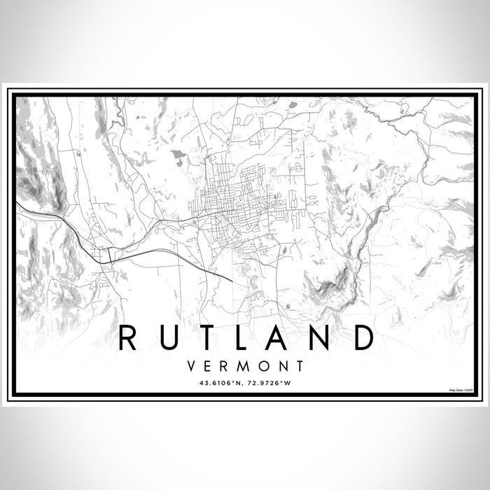 Rutland Vermont Map Print Landscape Orientation in Classic Style With Shaded Background