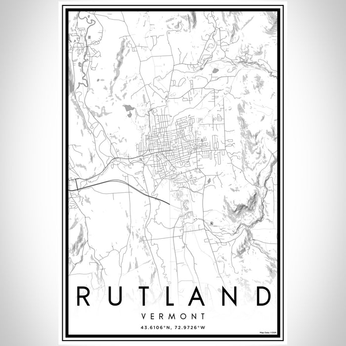 Rutland Vermont Map Print Portrait Orientation in Classic Style With Shaded Background