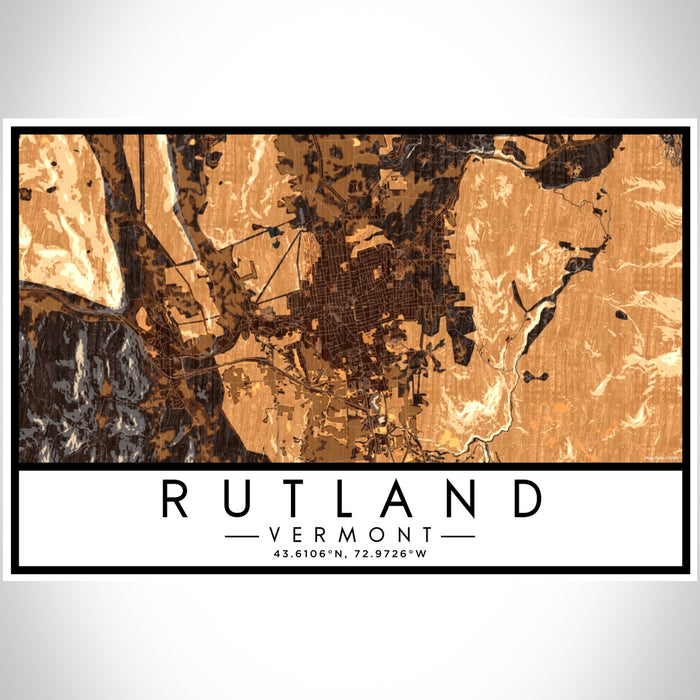 Rutland Vermont Map Print Landscape Orientation in Ember Style With Shaded Background