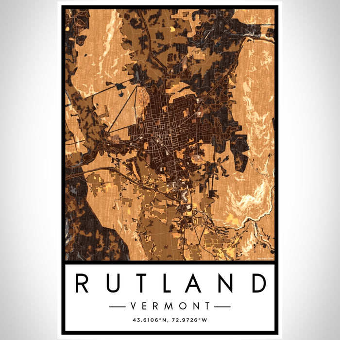 Rutland Vermont Map Print Portrait Orientation in Ember Style With Shaded Background
