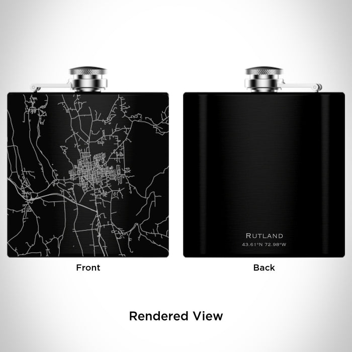Rendered View of Rutland Vermont Map Engraving on 6oz Stainless Steel Flask in Black