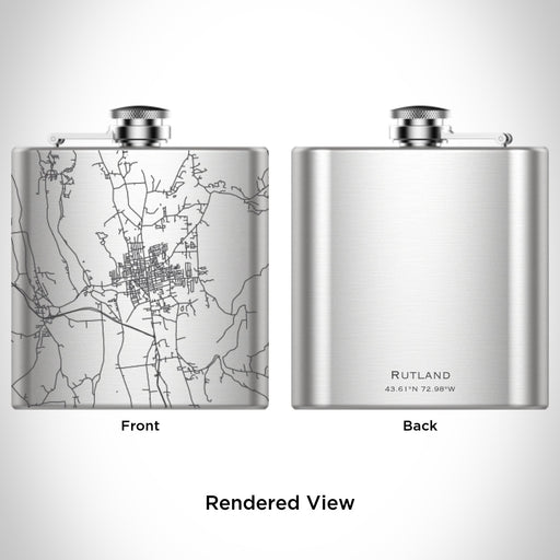 Rendered View of Rutland Vermont Map Engraving on 6oz Stainless Steel Flask