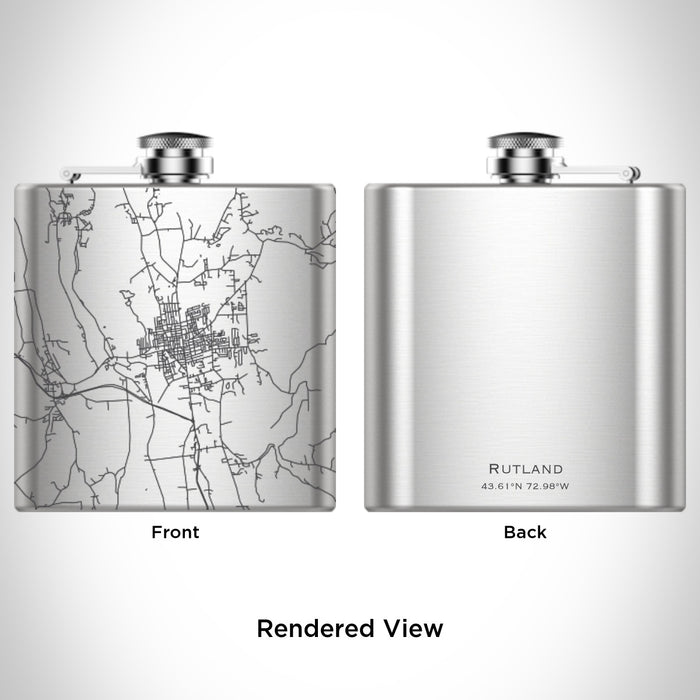 Rendered View of Rutland Vermont Map Engraving on 6oz Stainless Steel Flask