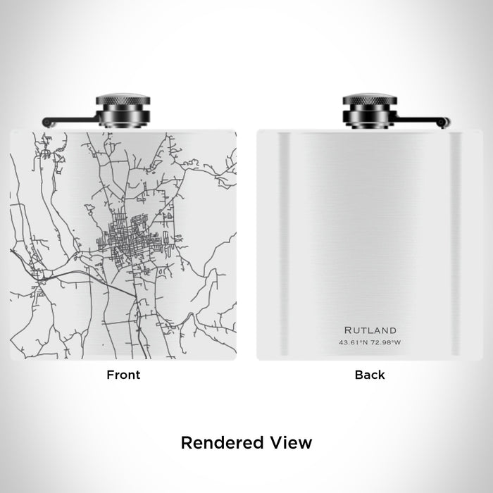 Rendered View of Rutland Vermont Map Engraving on 6oz Stainless Steel Flask in White