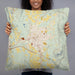 Person holding 22x22 Custom Rutland Vermont Map Throw Pillow in Woodblock