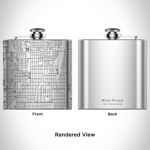 Rendered View of Ryan Place Fort Worth Map Engraving on 6oz Stainless Steel Flask