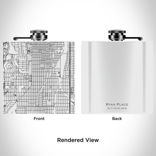 Rendered View of Ryan Place Fort Worth Map Engraving on 6oz Stainless Steel Flask in White
