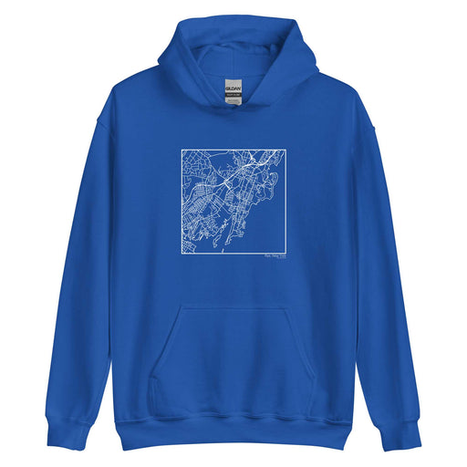Rye New York  Map Unisex Hoodie Sweater with City inscription in Royal Blue