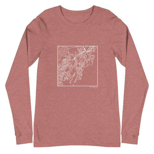 Rye New York  Map Unisex Long-Sleeve T-shirt with City inscription in Heather Mauve