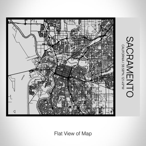 Rendered View of Sacramento California Map on 20oz Stainless Steel Insulated Bottle with Bamboo Top with printed Tactile Lines Map in Black