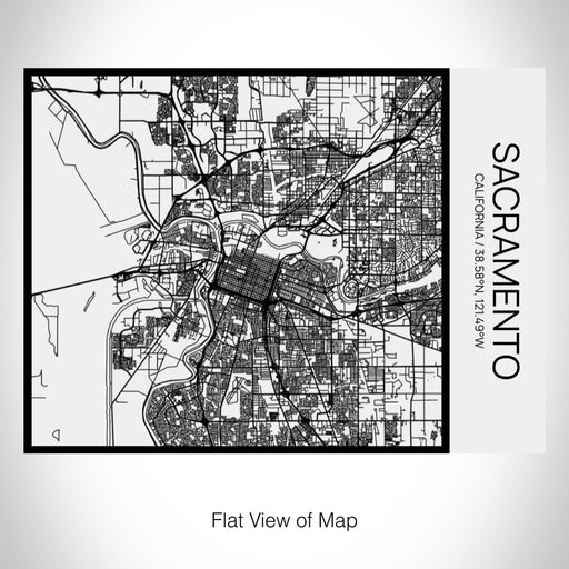 Rendered View of Sacramento California Map on 20oz Stainless Steel Insulated Bottle with Bamboo Top in Matte White with printed Tactile Lines Map in Black