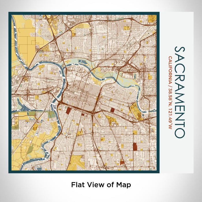 Rendered View of Sacramento California Map on 17oz Stainless Steel Insulated Tumbler in Woodblock Map Style