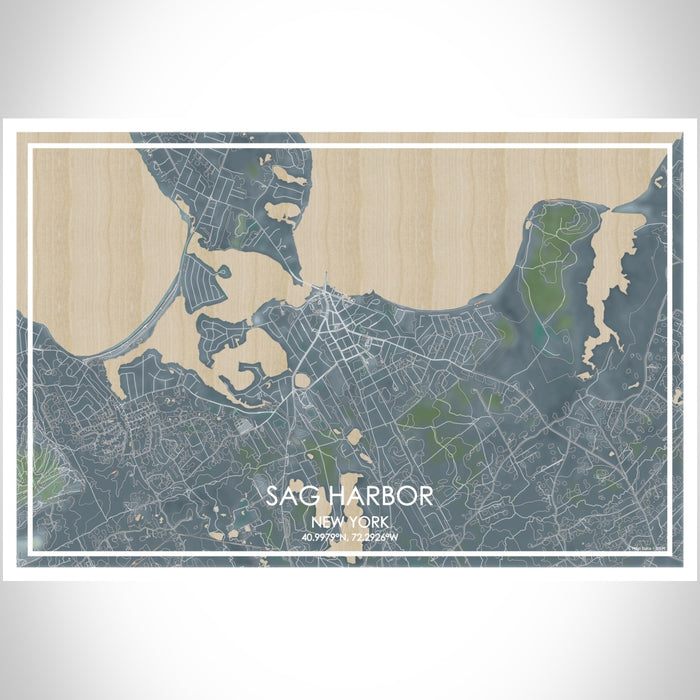 Sag Harbor New York Map Print Landscape Orientation in Afternoon Style With Shaded Background