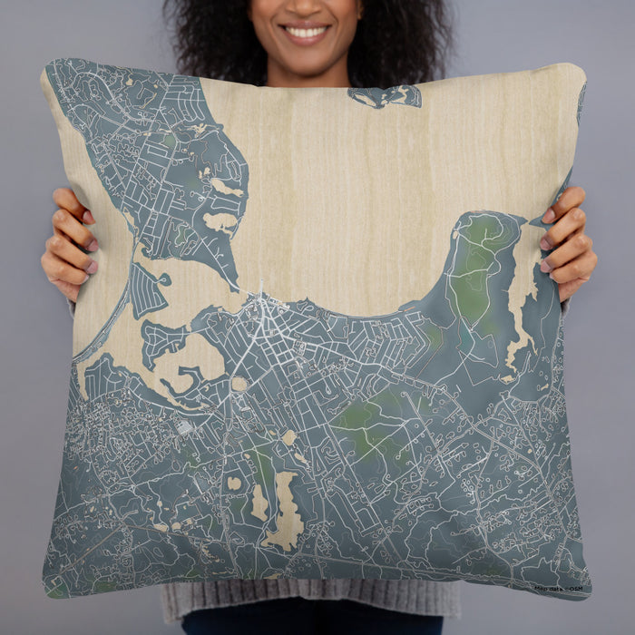 Person holding 22x22 Custom Sag Harbor New York Map Throw Pillow in Afternoon