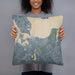Person holding 18x18 Custom Sag Harbor New York Map Throw Pillow in Afternoon