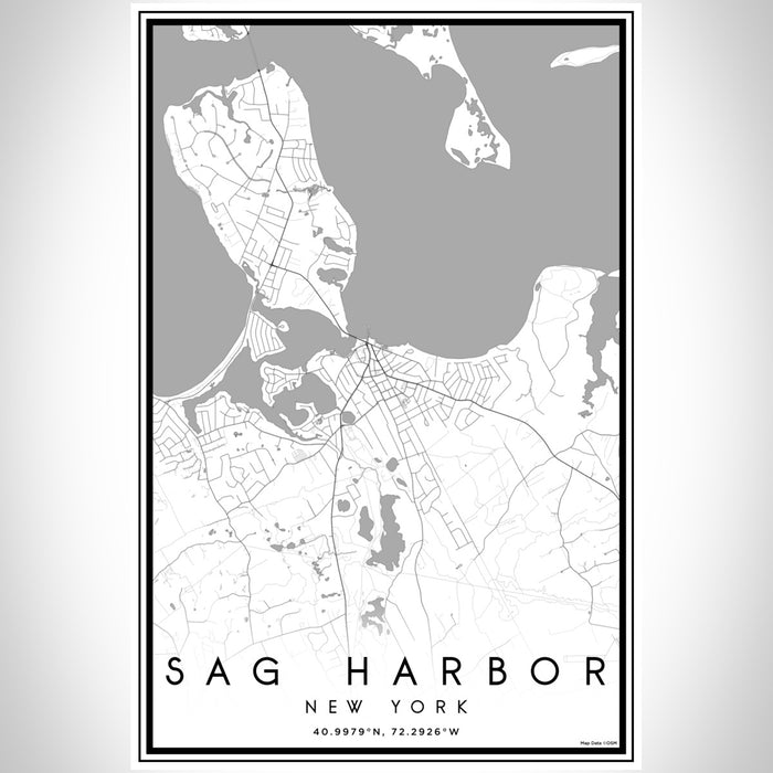 Sag Harbor New York Map Print Portrait Orientation in Classic Style With Shaded Background