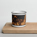 Front View Custom Sag Harbor New York Map Enamel Mug in Ember on Cutting Board