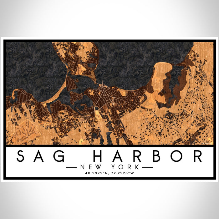 Sag Harbor New York Map Print Landscape Orientation in Ember Style With Shaded Background