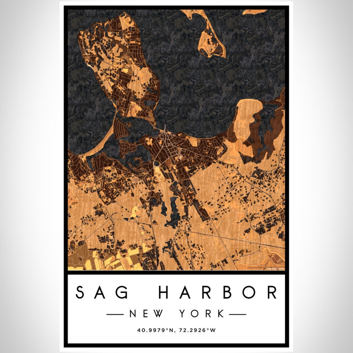 Sag Harbor New York Map Print Portrait Orientation in Ember Style With Shaded Background
