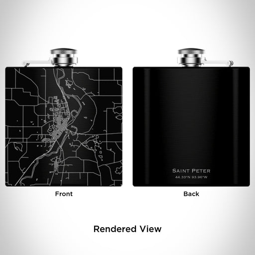 Rendered View of Saint Peter Minnesota Map Engraving on 6oz Stainless Steel Flask in Black