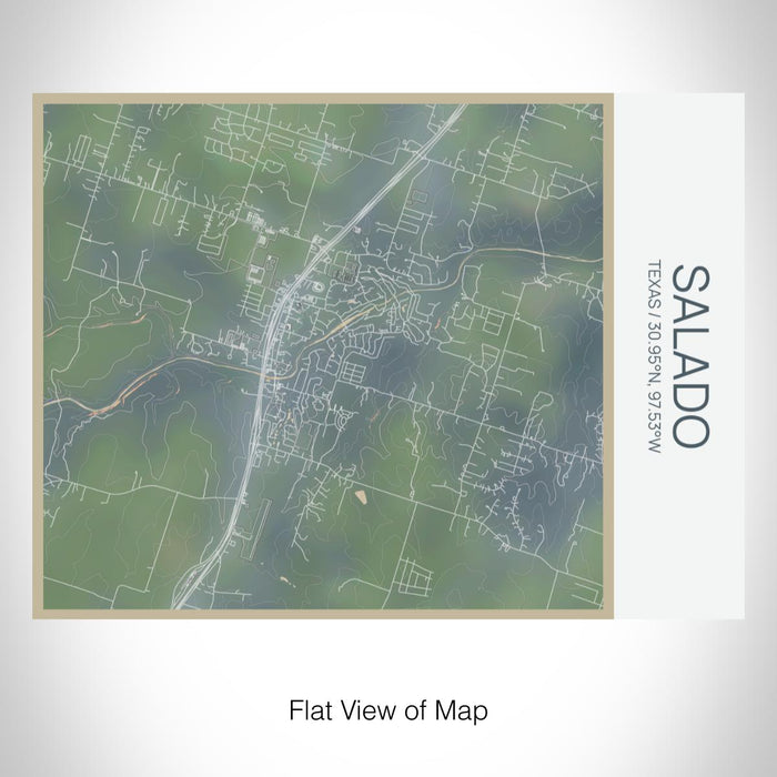 Rendered View of Salado Texas Map on 20oz Stainless Steel Insulated Bottle with Bamboo Top with printed afternoon style map