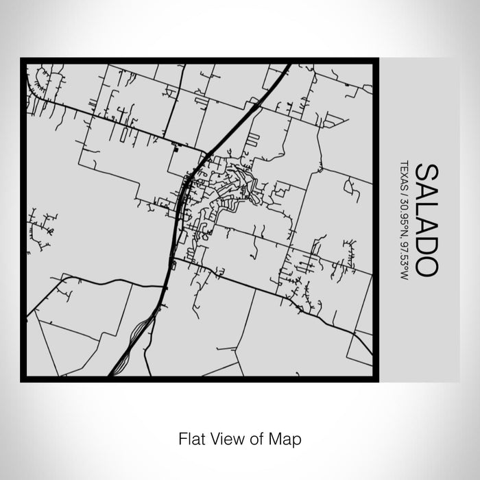 Rendered View of Salado Texas Map on 20oz Stainless Steel Insulated Bottle with Bamboo Top with printed Tactile Lines Map in Black