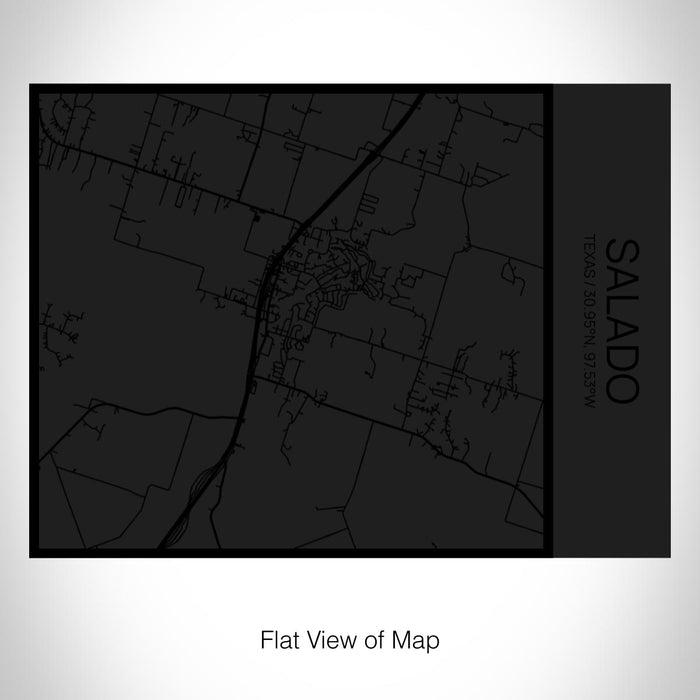 Rendered View of Salado Texas Map on 20oz Stainless Steel Insulated Bottle with Bamboo Top in Matte Black with printed Tactile Lines Map in Black