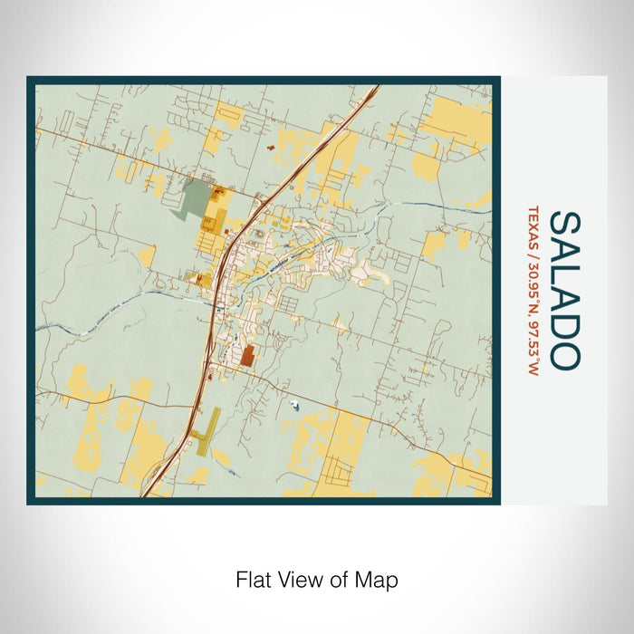 Rendered View of Salado Texas Map on 20oz Stainless Steel Insulated Bottle with Bamboo Top with printed woodblock style map