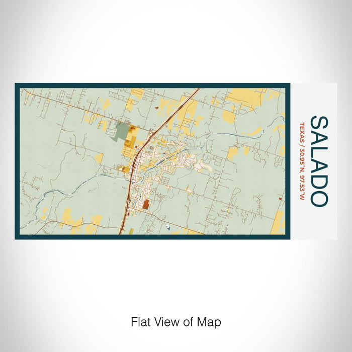 Rendered View of Salado Texas Map on 17oz Stainless Steel Insulated Bottle with printed woodblock style map